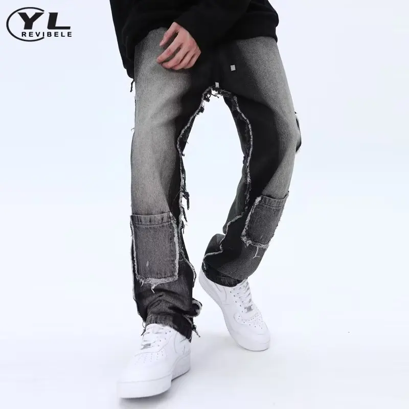 

Men Hip Hop Jeans Spring Autumn Loose Multi Pocket Straight Denim Pants Wash Vintage Male Punk High Waist Wide Leg Trousers New