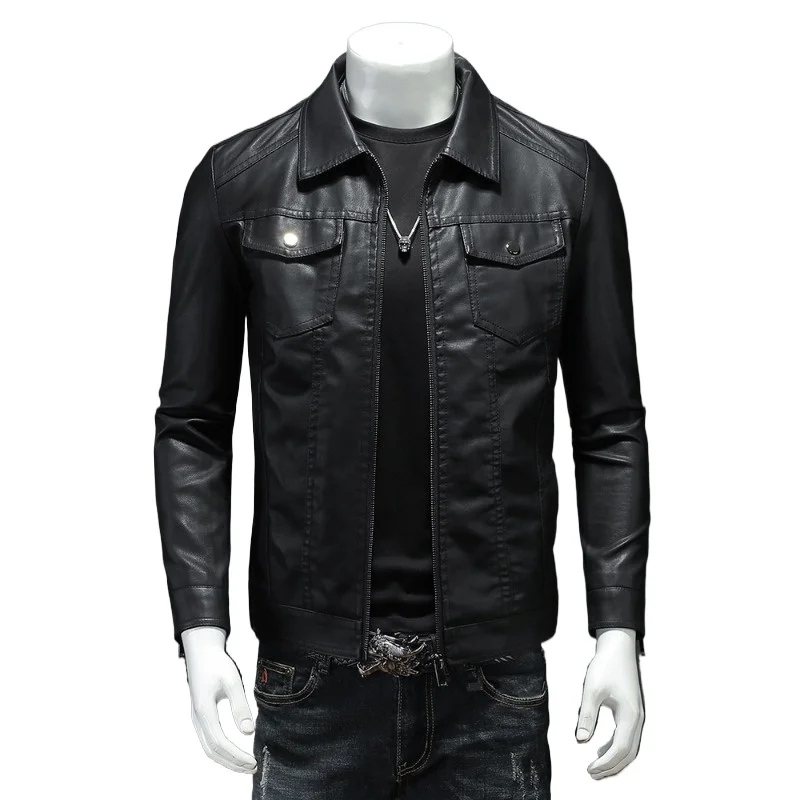 

Men Lapel Leather Jackets Autumn Oversized Slim Motorcycle Riding Suit Winter Thickened Warm PU Leather Waterproof Work Clothes