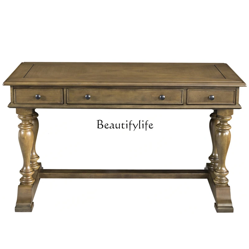 

American solid wood with drawers storage desk European old antique home writing desk