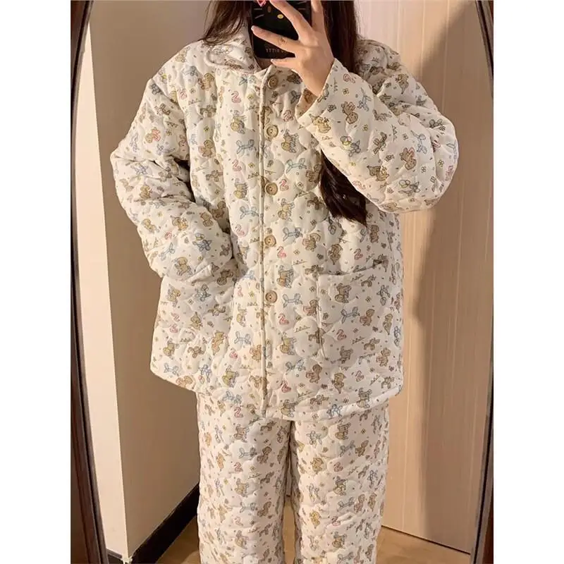 

Air Clip Cotton Pajamas for Women in Winter Women's Pajama Set Girl Homewear Korean Version Cute Little Dog Cardigan Cap Built