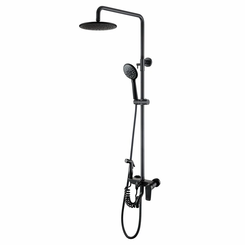 Black Shower System Copper Four-function  Set Pressurized Hand Spray Gun Hot and Cold Sprinkler Bathroom Rain