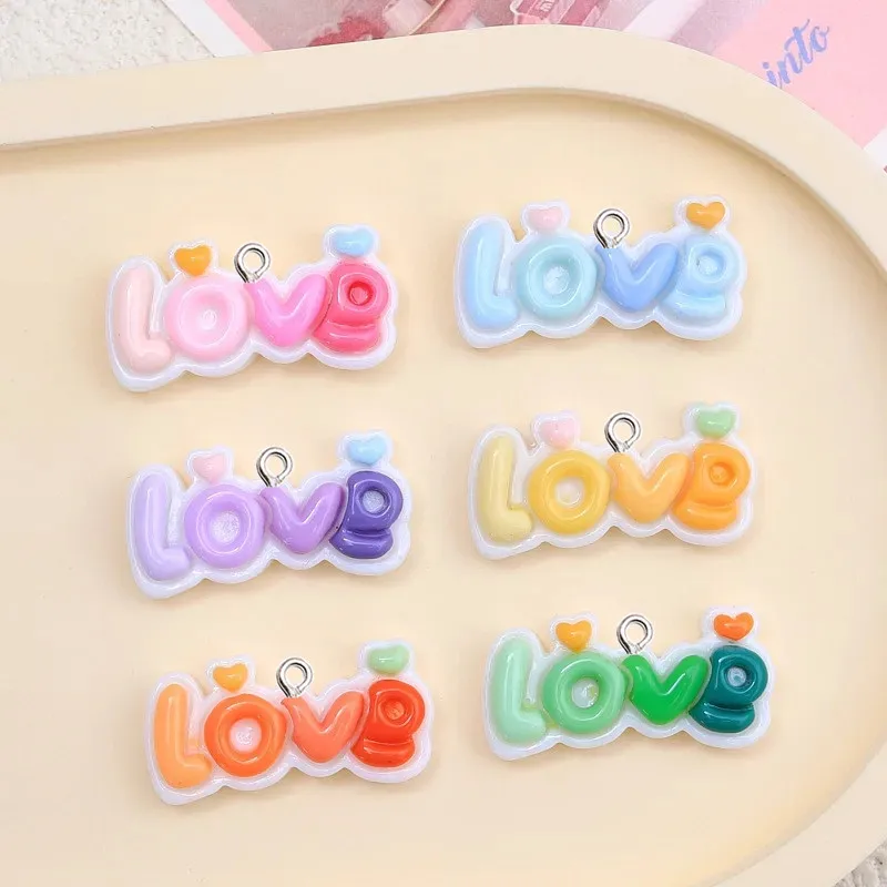 10Pcs Chroma Cartoon Love Typeface Resin Pendant DIY Earrings Necklace Pendants Bracelet Keychain Decoration Flat Back Resin