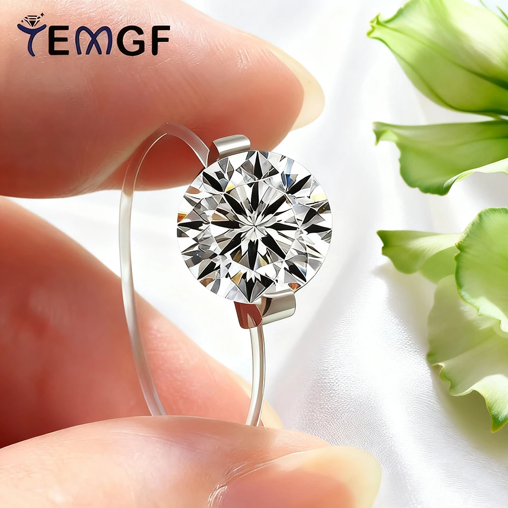 TEMGF 6mm/8mm Zircone/Moissanite Anello in argento sterling 925 Anello da lenza di alta qualità per le donne Gioielli semplici di moda