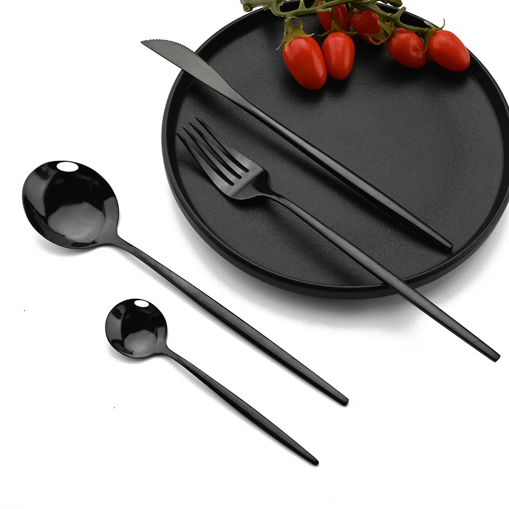 1/2/4/6/8 Set Black Flatware Set Knife Fork Spoon Silverware Stainless Steel Tableware Cutlery 4/8/16/24Pcs Dinnerware Kitchen