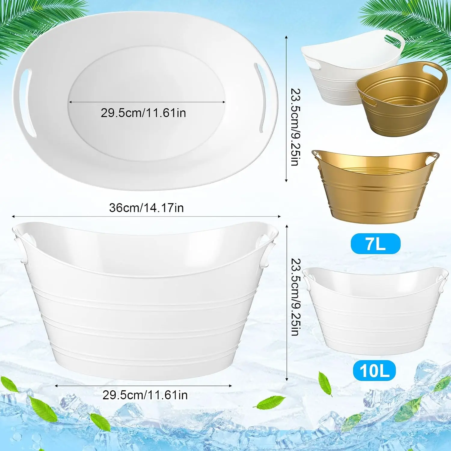 24 Pcs 10 L Plastic Ice Bucket Bulk Large Beverage Tub for Party, White