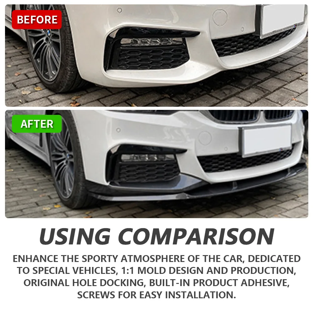 شفة ممتصة للصدمات الأمامية لسيارات BMW 5 Series G30 M Sport 2018-2020 لامعة سوداء شفة ممتصة للصدمات سبويلر ملحقات الشفة الأمامية تحديث السيارة #4