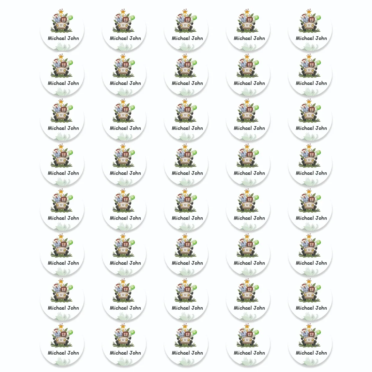 ملصقات اسم شخصية مخصصة تسميات اسم مستديرة سفاري الغابة عصا مقاومة للماء على علامة أطفال المعلم الآباء الرعاية النهارية المدرسية #6