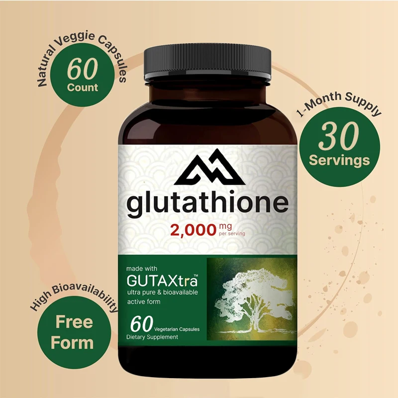 Glutathione supplement 2000mg per serving, 60 vegetarian capsules, main antioxidant - vegetarian friendly, non GMO