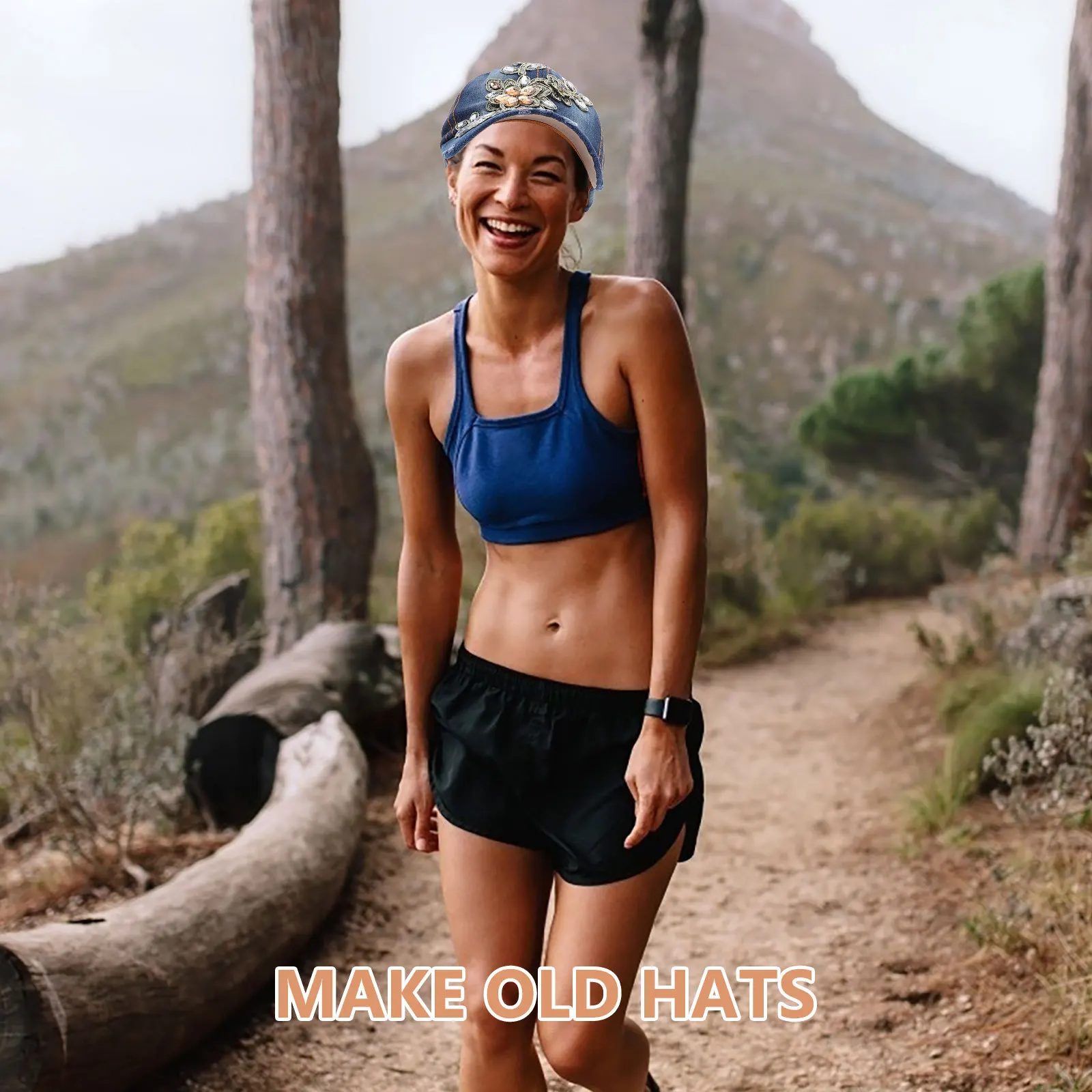 

Women Denim Baseball Cap Rhinestone Design Adjustable Jean Hat Lightweight Stylish Baseball Hats for Women Outdoor Activities