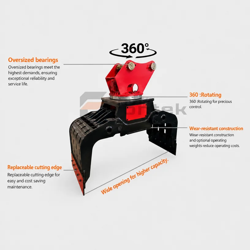 High Strength Q355+NM400 Steel Hydraulic Rotary Demolition Grapple For 2.5-4 Ton Mini Excavators