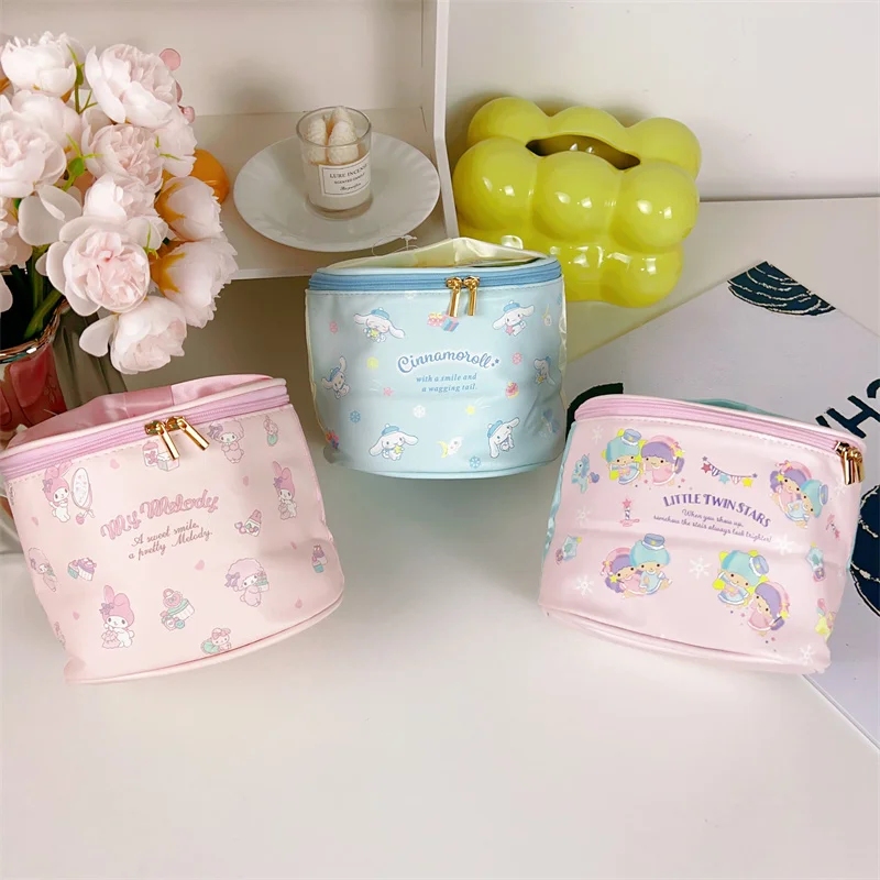 Bella custodia cosmetica in seta Sanrio My Melody Cinnamoroll piccola borsa a doppia stella borsa per cosmetici ad alta capacità ragazza studente