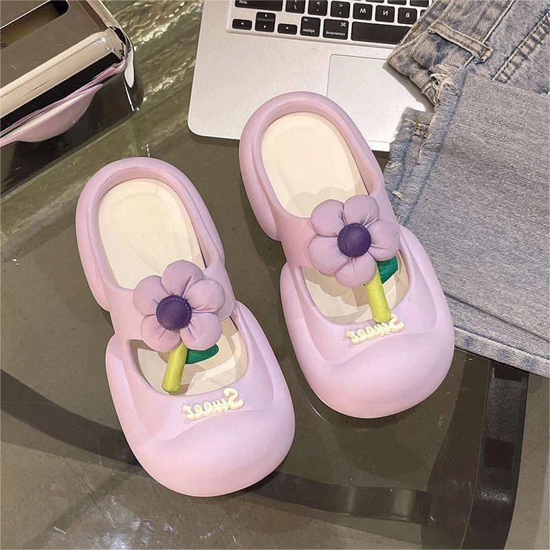 Baotou Semi-sandal Slippers For Women, Summer Outer Wear, Fashionable And Casual, Trendy Home Non-slip Thick-soled Beach Slipper