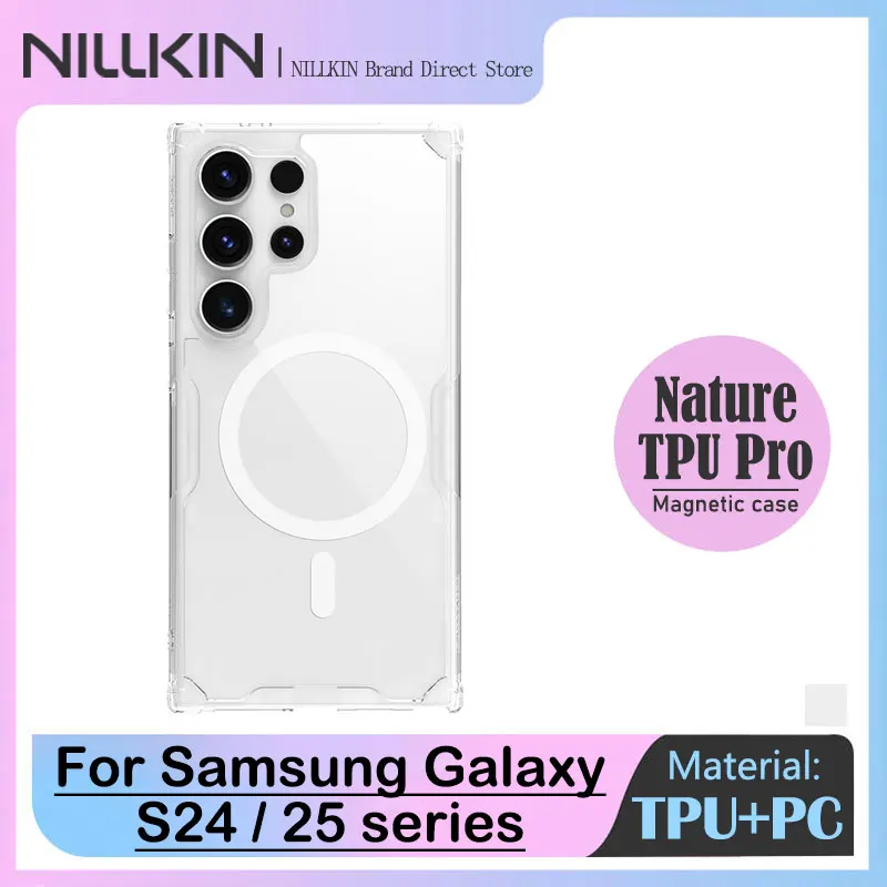 

Nillkin Nature Pro Transparent Magnetic Case for Samsung Galaxy S24, 25 series, Clear TPU Frame Cover, MagSafe Wireless charging