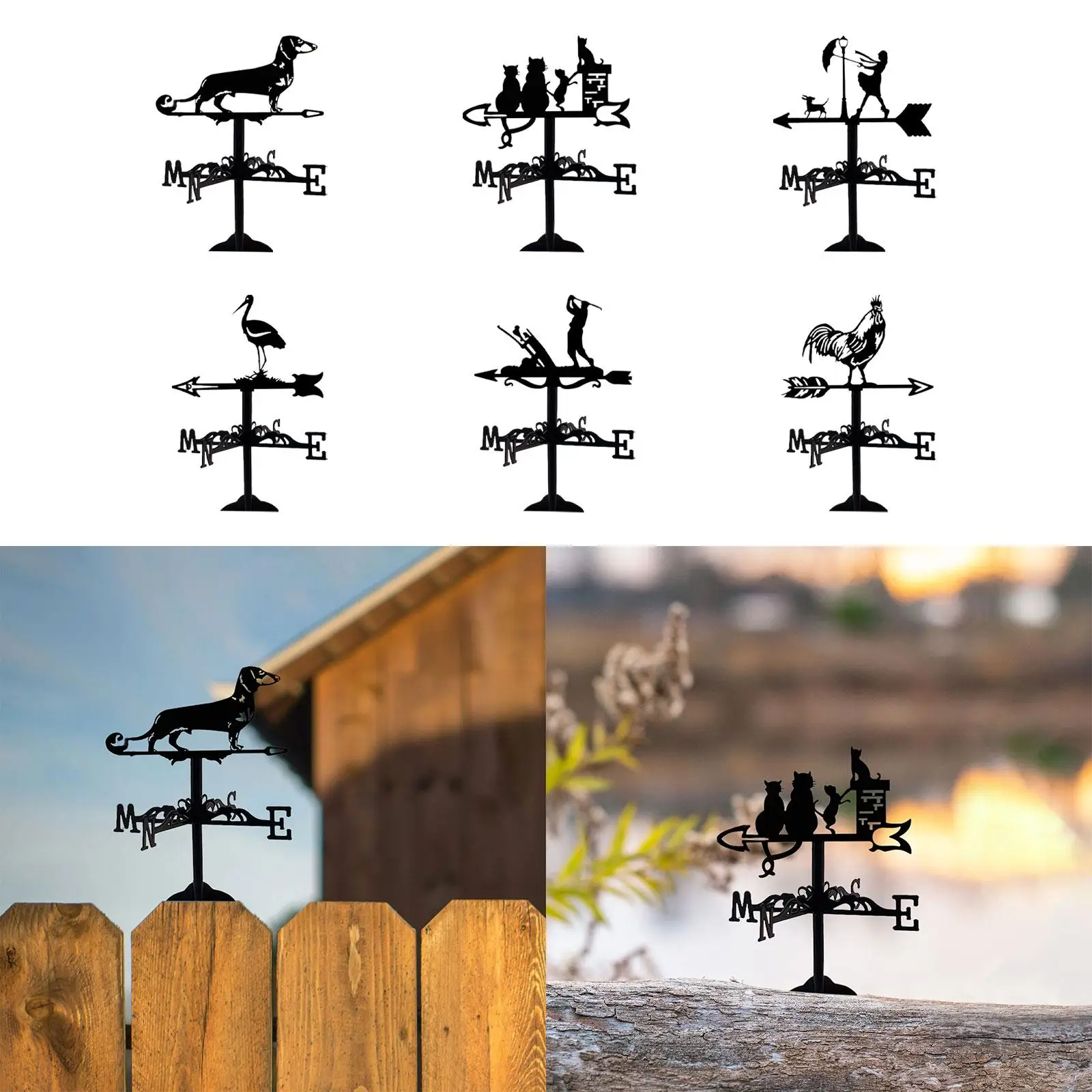 Small Metal Weathervane Desktop Ornament Silhouette Wind Vane Wind Direction Indicator for Yard Outdoor Garden Farm Roof Mount