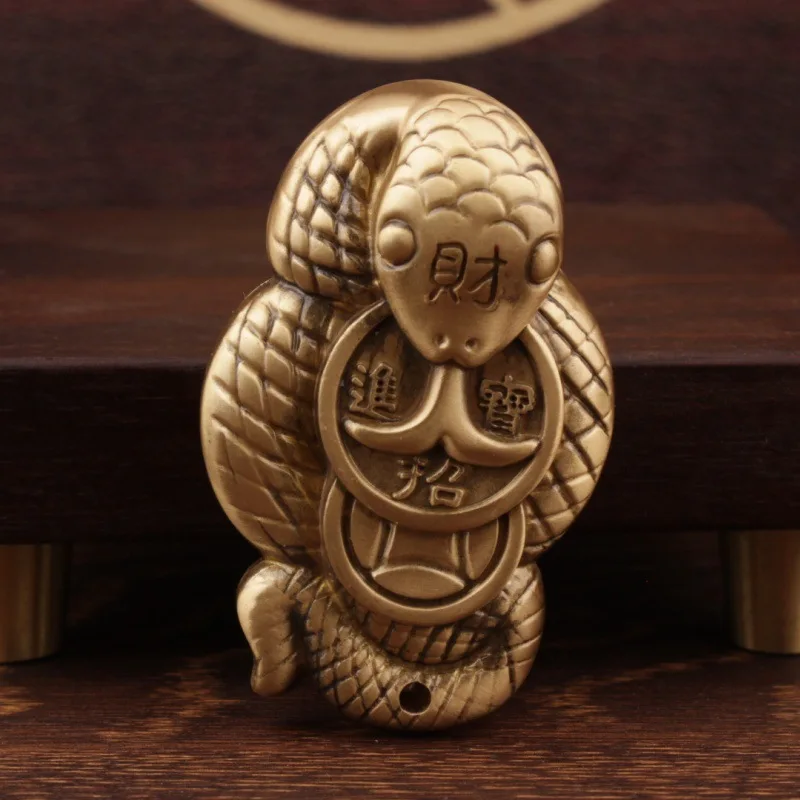 

Латунный ручной орнамент Золотая змея Богатство Подвеска Латунный твердый орнамент Китайский стиль Ручной подвесной орнамент для снятия стресса B