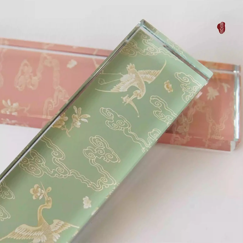 1PCS Transparent Glass Calligraphy Press - Antique Chinese Style, Heavy Duty Writing Tool & Office Desk Ornament