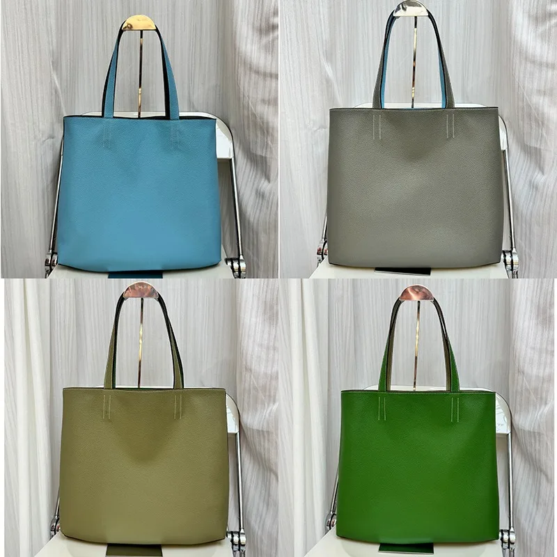 [All Leather Inside and Outside] Fashion Shopping Bag Double-sided Togo First-layer Cowhide Tote Tote Bag Large Capacity Leisure