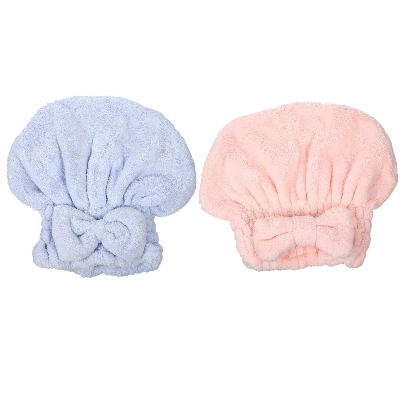 2Pcs Premium Coral Fleece Hair Drying Hat Thickened Absorbent Fast Drying Bowknot Detail Elastic Comfortable Shower Bath Hair