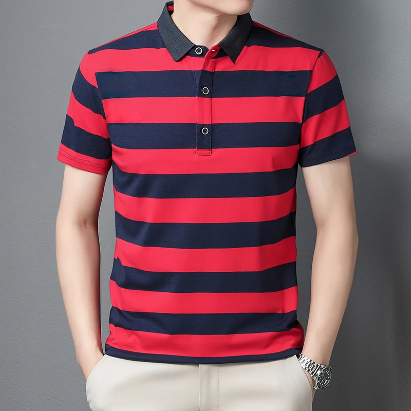 polo shirt men summer new high quality cotton men\'s Short sleeve polo shirt splicing stripes Mens Business casual polo shirt T01