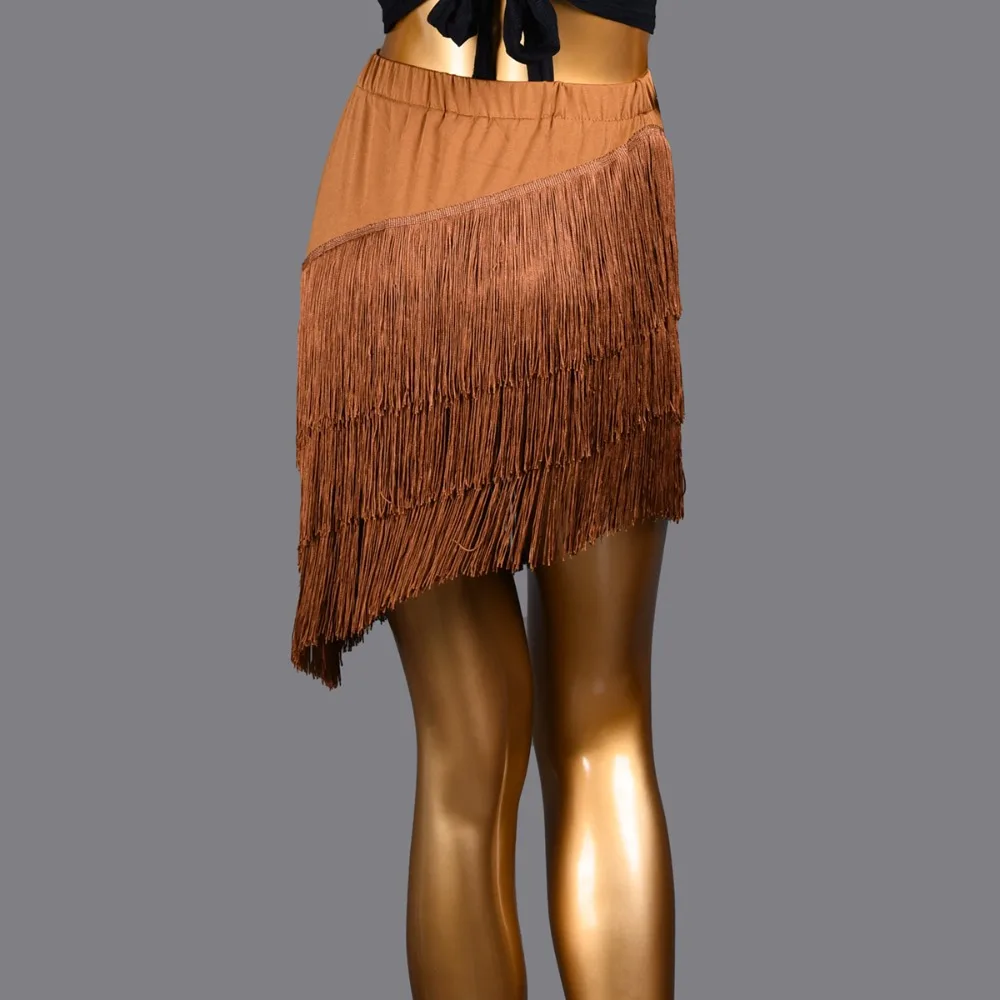 

Юбка для латиноамериканских танцев с бахромой, контрастного черного цвета, расклешенная, для выступлений, сценический костюм для женщин