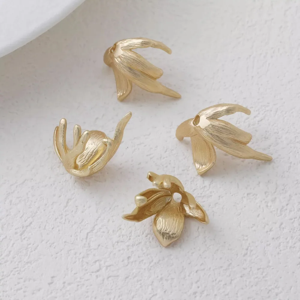2PCS Dainty Flower Base Cap Charms Earrings Jewelry Making Eardrop Supplies DIY Brass 14k Gold Plated Accessories 21*18mm