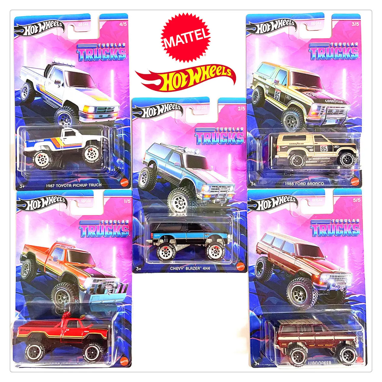 5Pcs/set Mattel Hot Wheels GDG44 TUBULAR TRUCKS Car 1/64 Diecast Vehicle Model Cars  Model Toys for Boys Gift