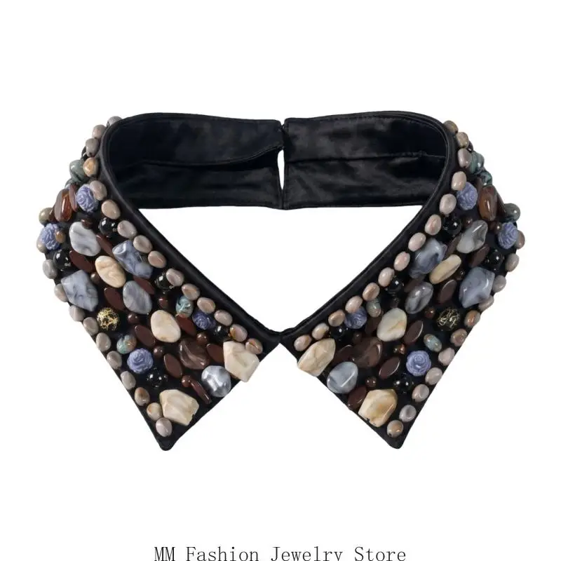 Elegant Faux Collar With Elegant Pearls Rhinestones Decors Neckpiece For Styling D0UB
