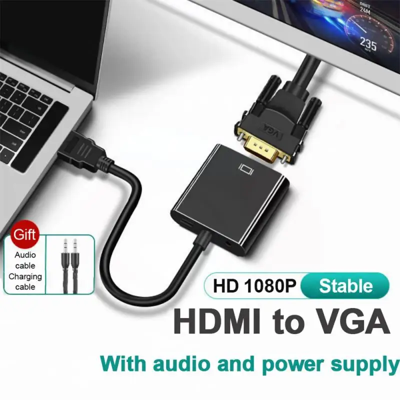 HDMI 호환 VGA 어댑터 디지털 아날로그 변환기 케이블, PS노트북 TV 박스-프로젝터 디스플레이 HDTV용