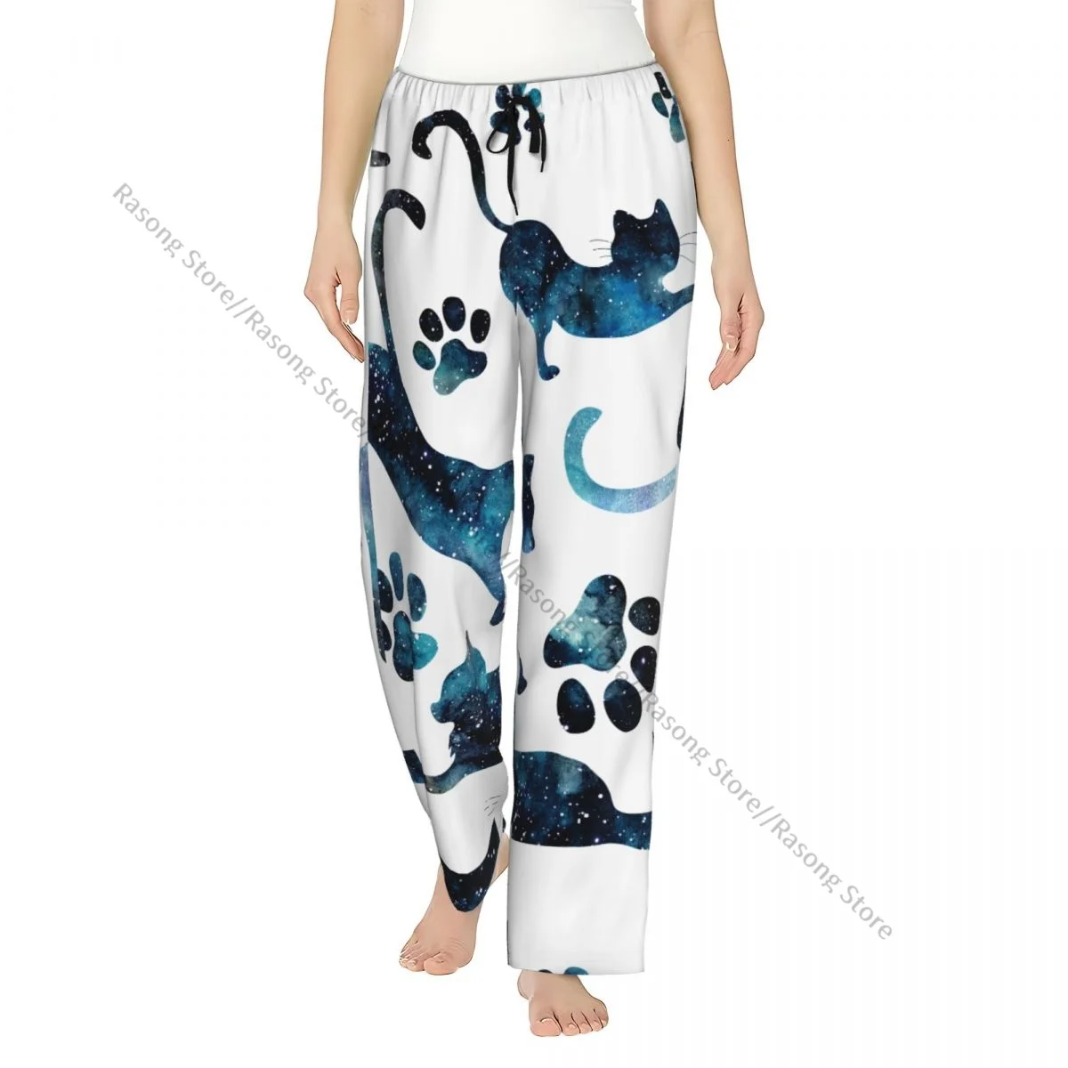 

Starry Sky And Cats Women Sleep Pants Warm Flannel Lounge Pants for Winter Nights