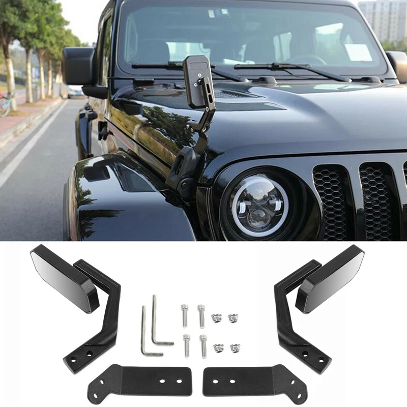 

For Jeep Wrangler 2018 2019 2020 2021 Gladiator JT 2018-2020 Wide Angle Hood Blind Spot Mirrors 360°