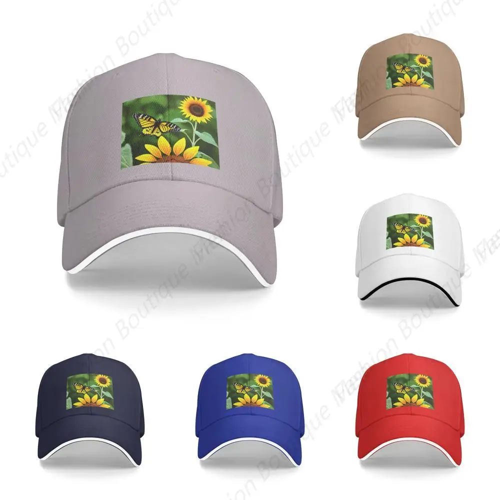 

Vintage Sunflower Butterfly Printing Hat Sandwich Caps Peaked Caps Trucker Hat Men Women Outdoor Sport Travel Sun Visor