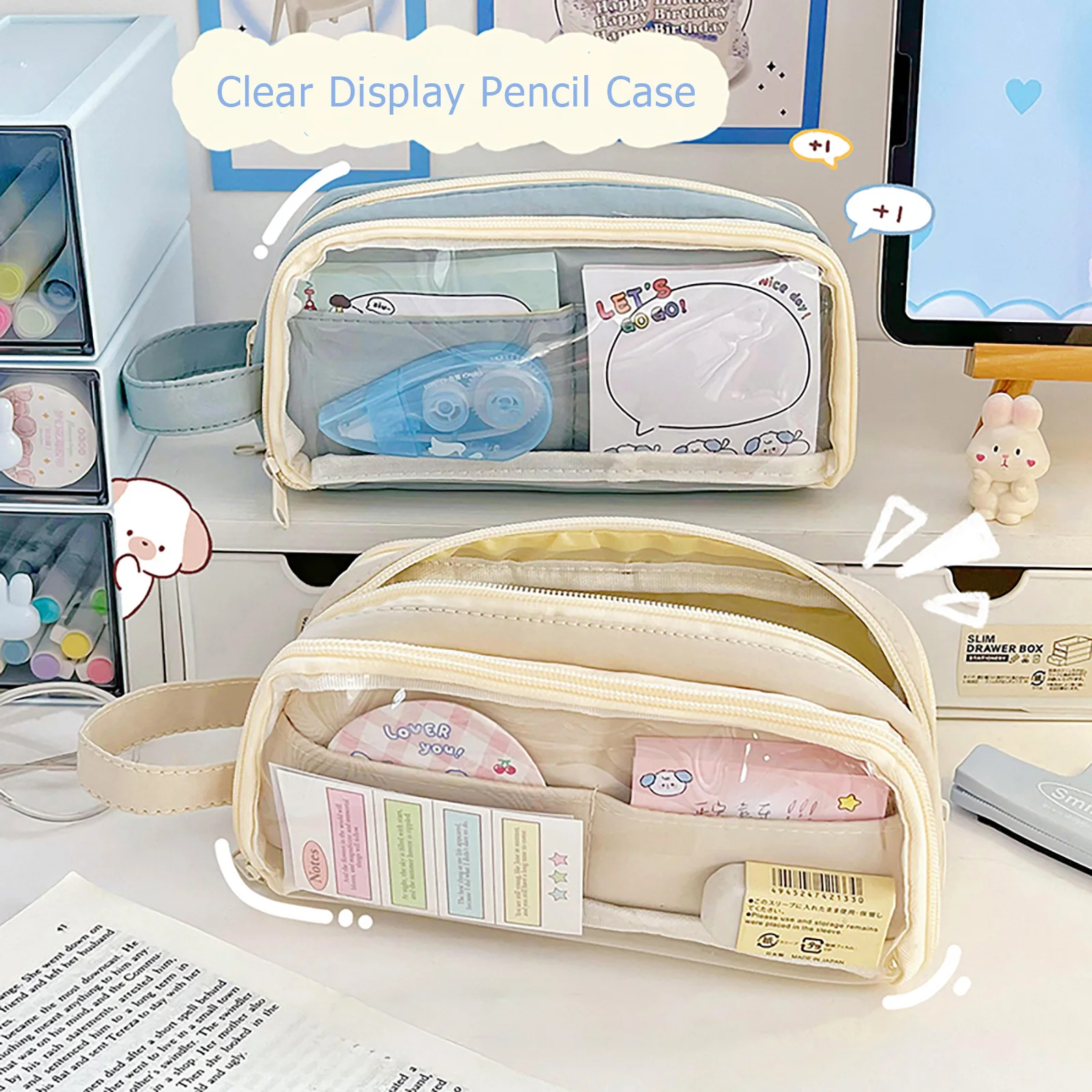 Itabag Pencil Case Double Side Clear Pencil Bag Simple Student Pencil Pouch for School Student Boys and Girls,Official