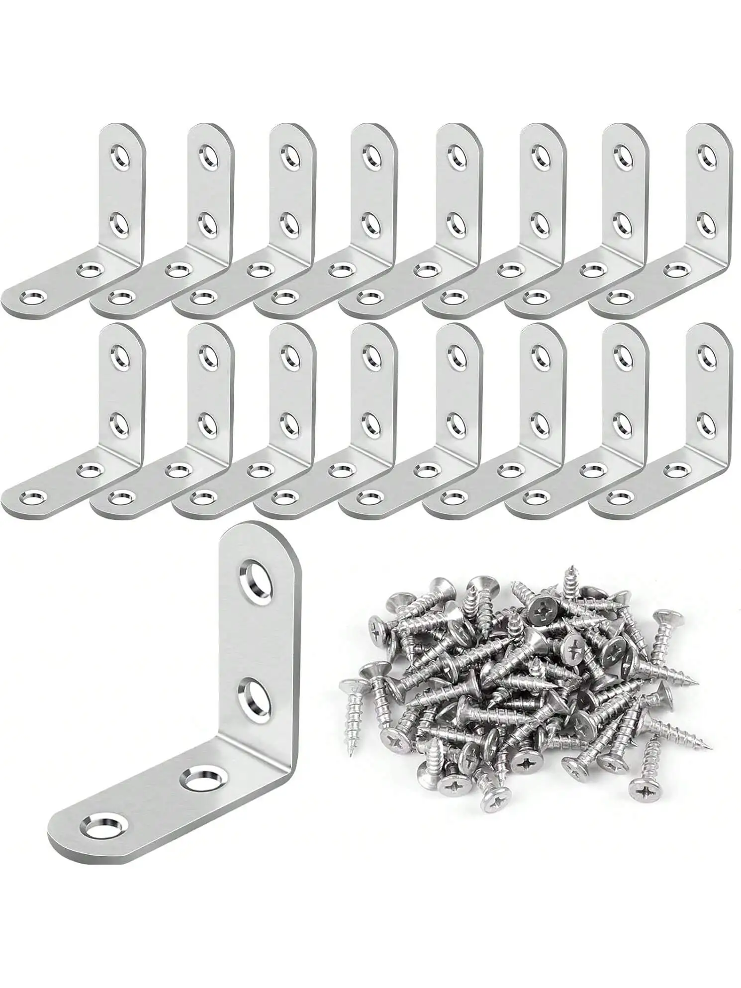 

40/30pcs Stainless Steel L-Shaped Corner Brace Set with Screws for Wooden Shelves, Chairs, Vanities, Cabinets, Furniture Repair