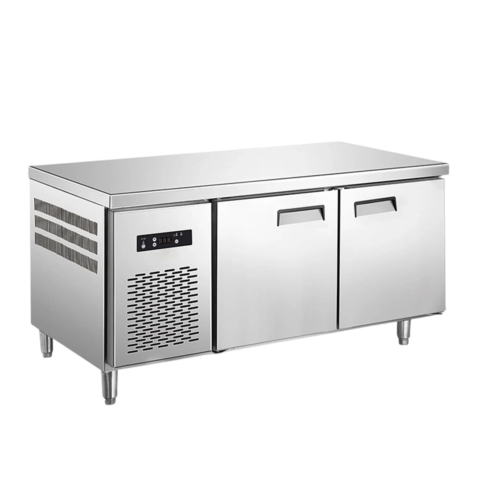 For New Commercial 2-door Workbench Freezer Stainless Steel Fan Cooling Door Lock Electronic Temperature Control 1 Star Energy %