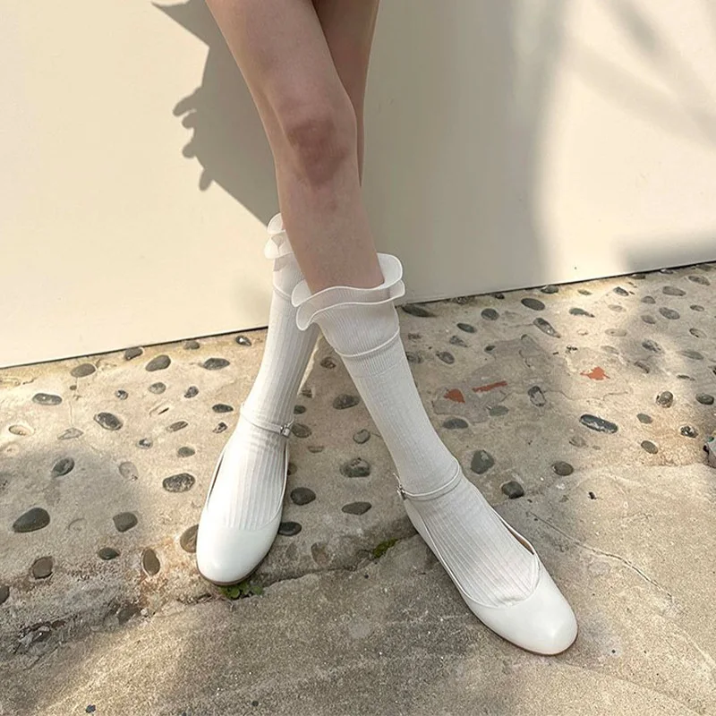 

Korea Medium Tube Socks Ruffled double calf socks Summer Ballet Leg Socks JK Lolita Calf Socks Y2K Leg Pile Socks Party Socks