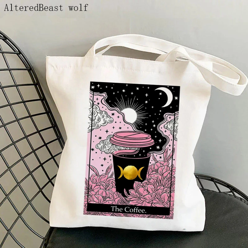 Women Shopper bag magic Pretty Kitty CAT Tarot card witchy Bag Harajuku Canvas Shopper Bag girl handbag Shoulder Lady Bag