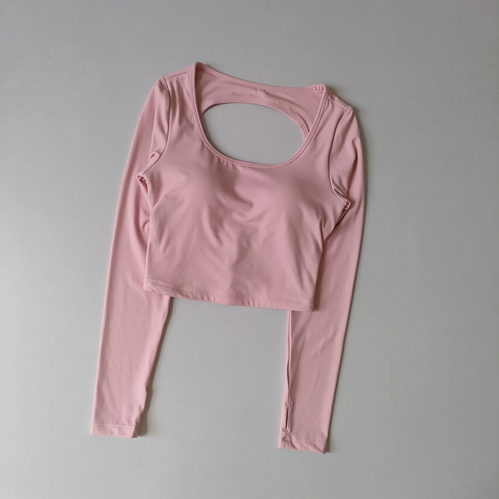 Sexy Yoga-Shirt für Damen, rückenfrei, langärmelig, mit gepolsterten Cups, Sport-Top, Fitness-T-Shirt, Pilates-Oberteil, Yoga-Bekleidung – Detail 2