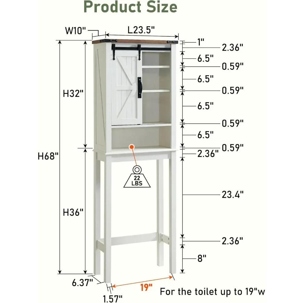 Armoire de rangement au-dessus des toilettes, armoire de rangement de ferme au-dessus des toilettes avec porte de grange marketet étagères réglables