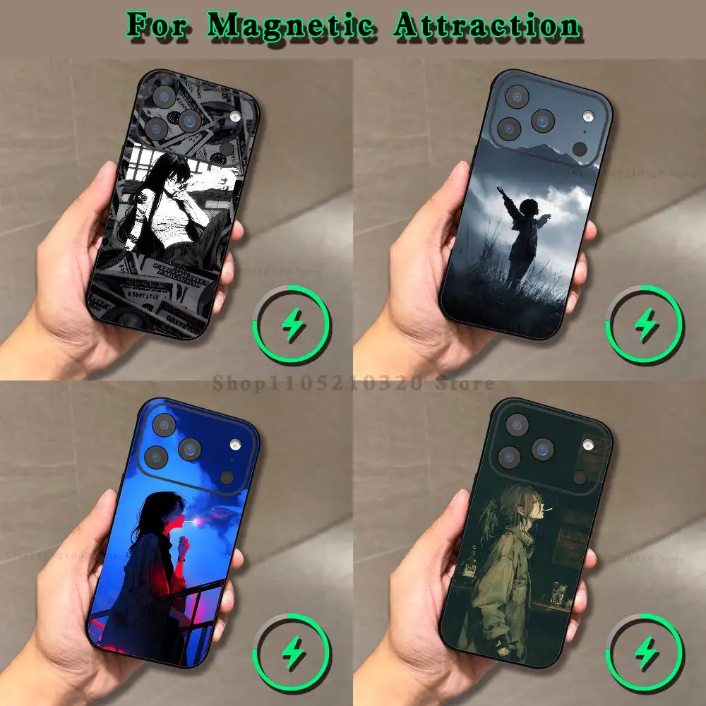 

Cool girl who smokes Phone Case For iPhone 17,16,15,14,13,12,11,Pro,Max,Plus,E,Air,Mini Magnetic Magsafe Frosted
