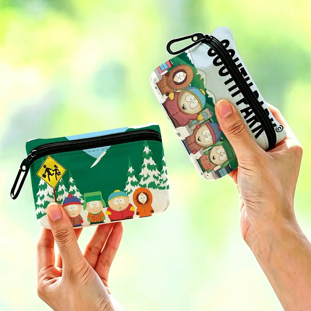 Adult Cartoon S-South P-Park Portable Mini Oxford Cloth Coin Purse With Carabiner Hook Zipper Key Card Earphone Storage Wallet