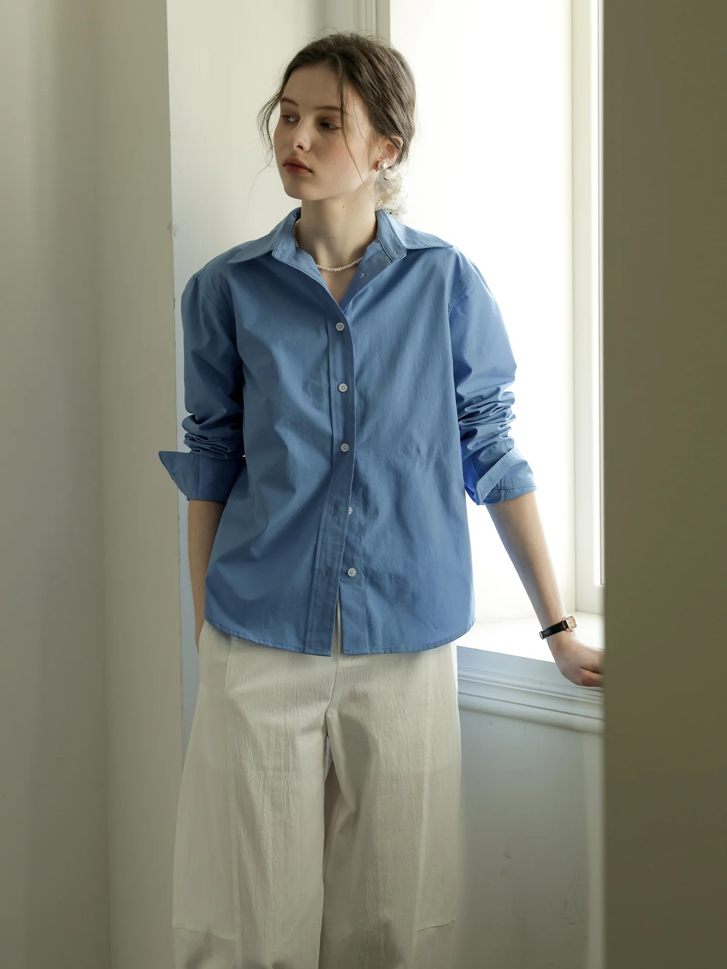 

Spring Casual Loose Long Sve Women's irt Embroidered Letter Cotton Polyester Blend Comfortable Breathable French Sle