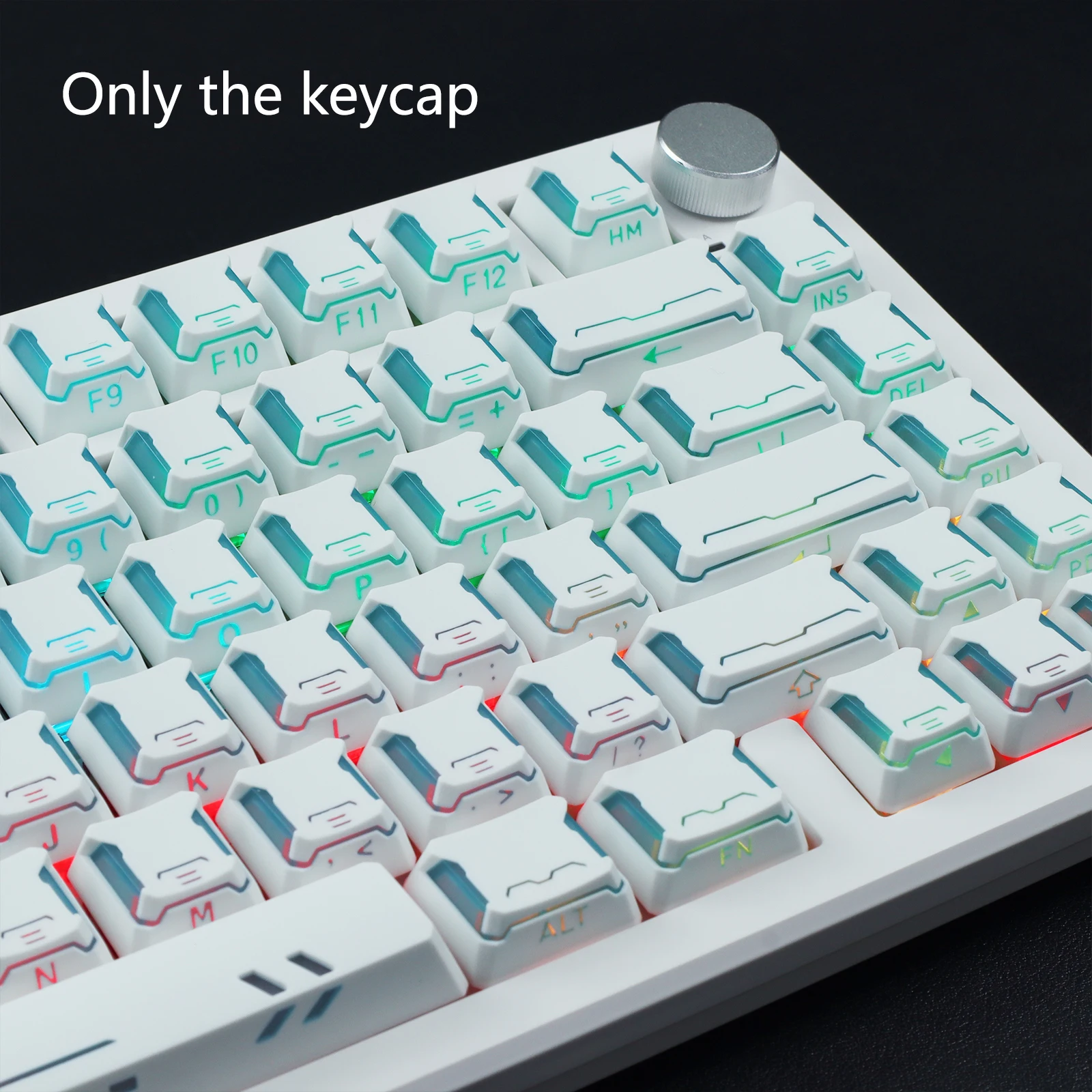 Blue Prism Glow Side Print Shine Through Keycaps Double Shot PBT+PC Key Caps Cherry Profile 130 Keys for Mechanical Keyboard