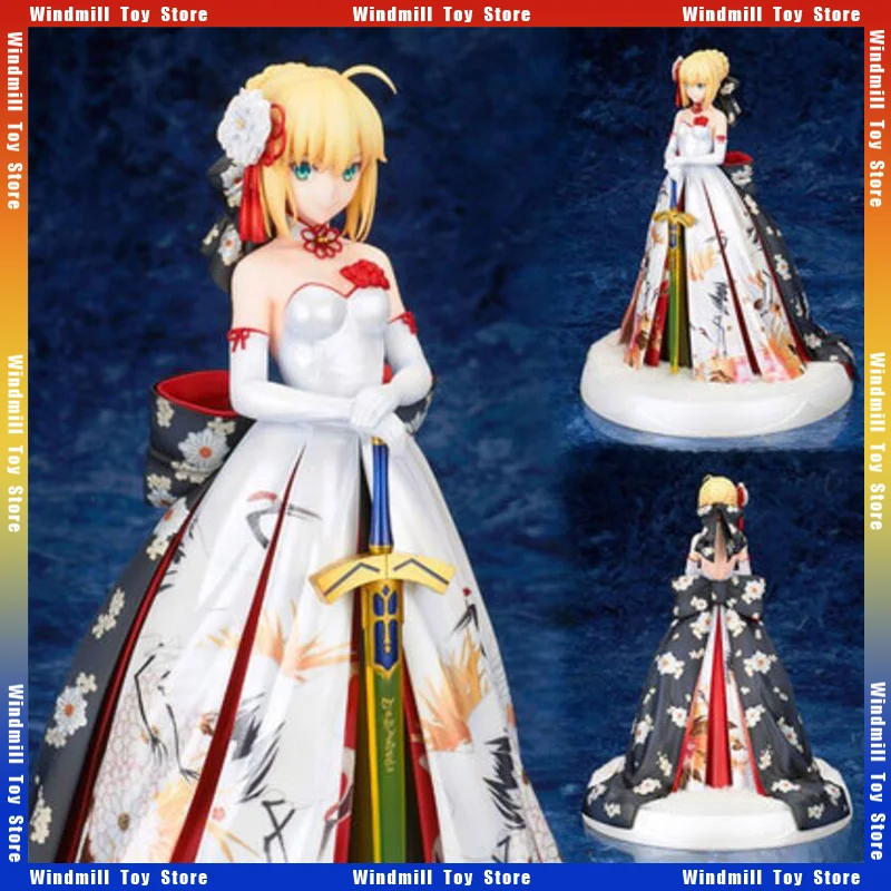 26cm FATE FGO Anime Figure Saber Kimono Crane Dress Girls PVC Model Doll Cute Handmade Desktop Display Ornament Crafts Gift Toys