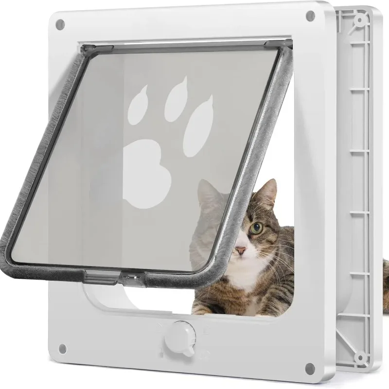 New Pet Freedom Access Door, Cat & Dog Door Frame, ABS Cat Door with Rotating Switch, Controllable Access Direction Pet Flap