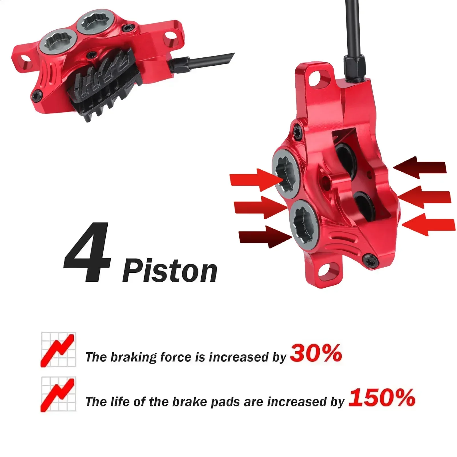 4-piston mountain bike hydraulic brakes Mineral Oil Disc Brake Caliper 800/1550mm Full Internal Cable routing MTB Disc Brake