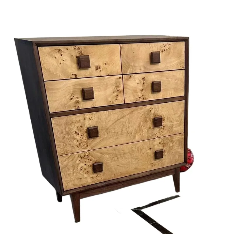 LMM medieval style solid wood chest, retro style tree shadow, black walnut color, dining side cabinet, surprising quiet wind