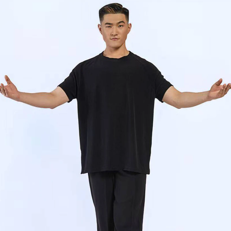 New Men'S Short Sleeves Ballroom Dance Top Adults Rumba Latin Dance Tops Male Modern Dancing Top Stage Training Wear SL16511