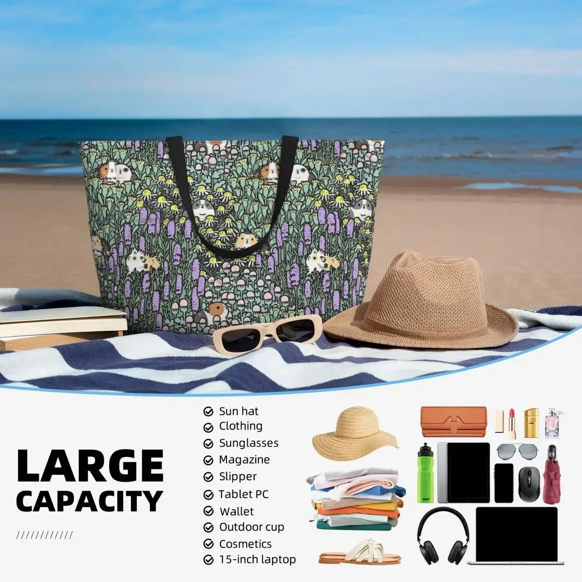 Borsa da viaggio da spiaggia per cavie e erbe da giardino, borsa da viaggio personalità pratica regalo di compleanno modello Multi-stile