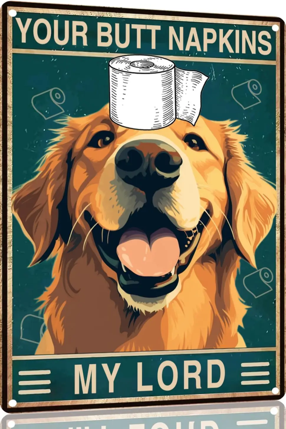 1p,Golden Retriever 12x8 Inch Metal Sign Your Butt Napkins My Lord Bathroom Decor for Women Bat Wall Decor Funny Guest Bathroom