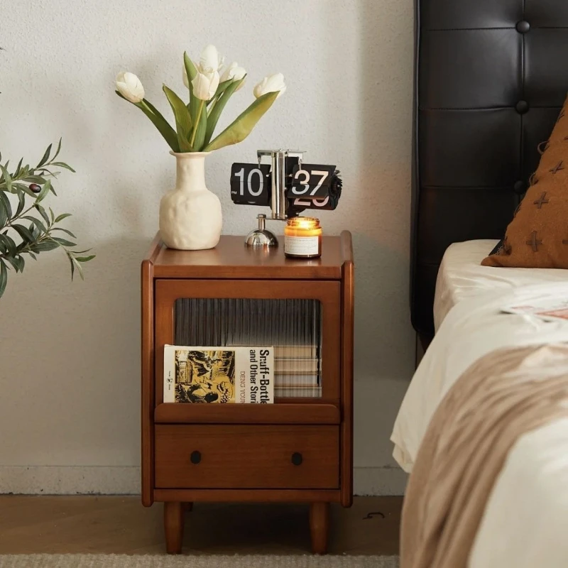 

Retro all solid wood all solid wood bedside table simple household small apartment locker ultra-narrow storage